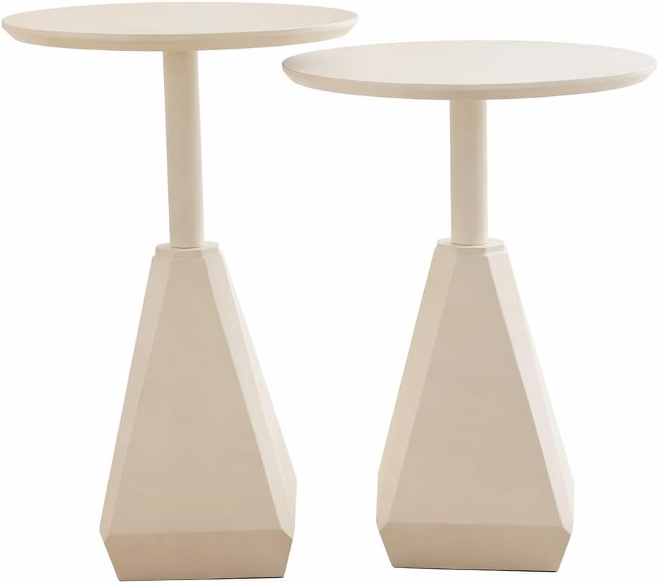 Round Wood Side Table, Set of 2, Coffee Nightstand Cocktail Drink Modern Accent Circle End Table, Wood Pedestal Base for Living Room, Bedroom, Small Spaces, Offices, Ivory