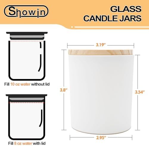 SHOWIN Thick Candle Jars for Making Candles 12 Pcs,10 OZ Empty Jars with Wood Lids for Candle Making, Sample Container, Matte White