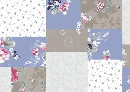 Brilliant Sunshine Pink and Blue Roses Toile Quilt Set, 2-Piece Bedding Sets, Lively Patchwork Design, Washable, Reversible Bedspread, Soft Lightweight Coverlet, All-Season, Twin/Twin XL, Blue Natural