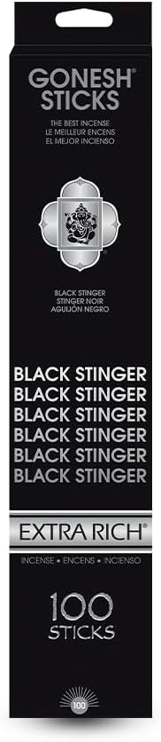 Gonesh - Extra Rich Incense Sticks - Non-Toxic 10” Slow Burn Aromatic Sticks - Black Stinger - 100 Count