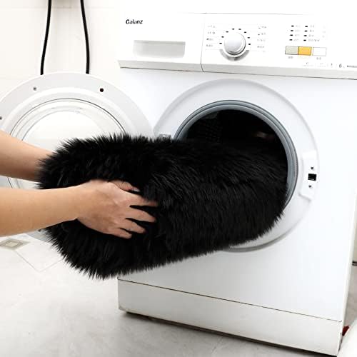 Faux Fur Rug Black Sheepskin Area Rug,Ultra Soft 4x6 ft Rectangular Shaggy Plush Rug for Bedroom Sofa Floor Bedside Living Room Kids Room