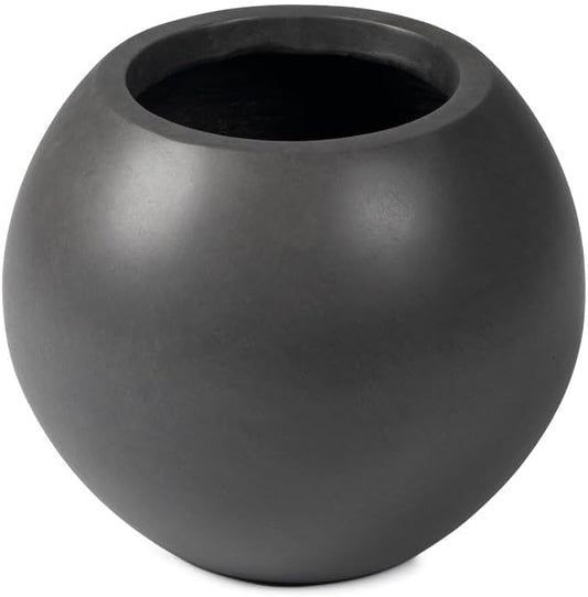 Ash & Ember Onyx 16" D Ceramic Indoor Outdoor Round Sphere Planter, Charcoal, Home Décor Evergreen Weather Resistant Modern Planter Pot, Seamless Herb & Seasonal Flower Garden Box