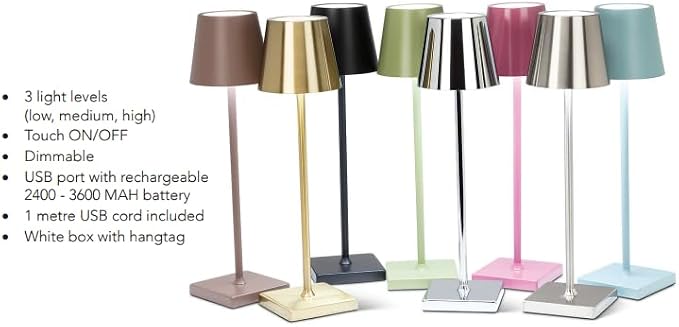 Abbott Collection Metallic Mushroom LED Table Light - Brushed Silver | USB Rechargeable, Cordless & Portable, Dimmable, 3 Brightness Levels, 6000 mAh, 24+ Hr Runtime, 8"H