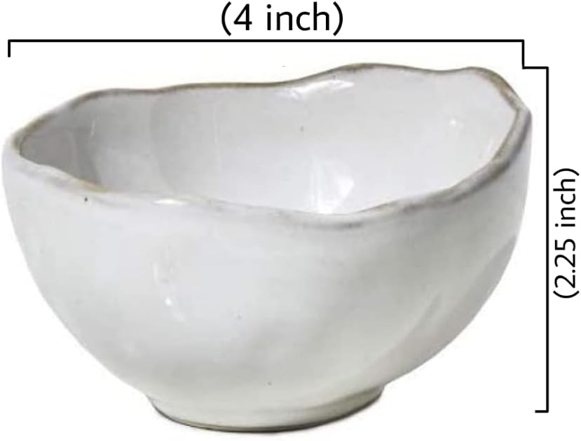Serene Spaces Living Set of 4 Extra Small Free-Form Edge Glazed Ceramic Bowl, Wedding Planners, Event Stylists, Home Decor, Restaurant Tablescapes, 4" Diameter, 2.25" Tall