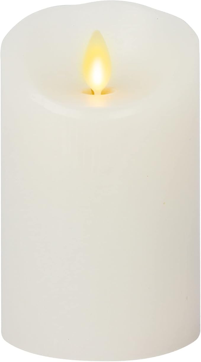 Luminara Flickering Flameless White 4.5" Scalloped Edge Pillar Candle - Warm LED Light Flame - 2 C Battery Operated Decor for Dining Room Table Centerpieces, Fireplace Mantel, Dinner Party, Reception