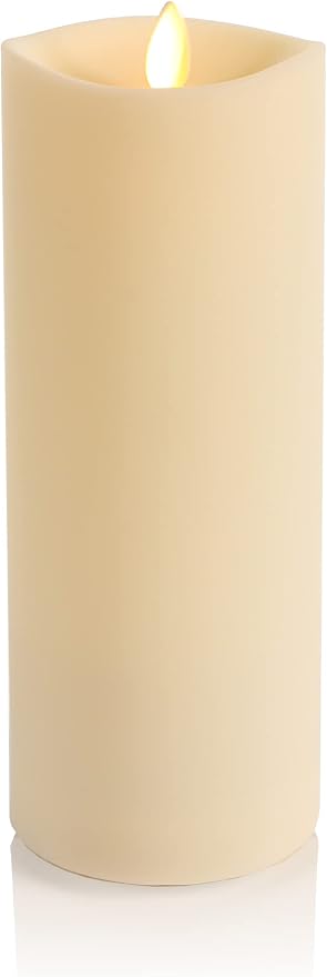 Luminara Realistic Artificial Moving Flame Outdoor Pillar Candle - Moving Flame LED Battery Operated Lights for Outside Christmas, Thanksgiving - Remote Ready - Remote Sold Separately - 3.25" x 8.5"