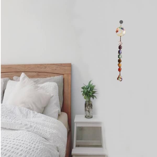 Anjiucc 7 Chakra Stone Healing Crystal Tree of Life Wall Hanging Home Interior Decoration，Window Decoration，Yoga Meditation