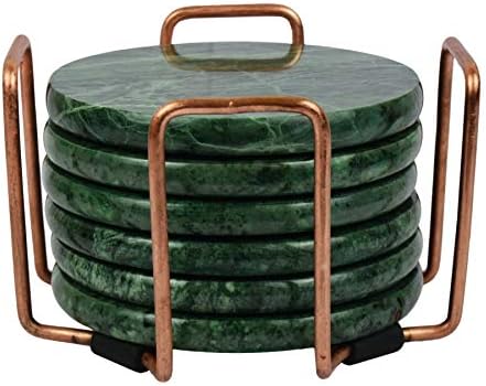 Marble Stone Coasters Mirror Polished Best Marble Stone Coasters with a fine Color and Solid Build Material (6 Pack, Green)