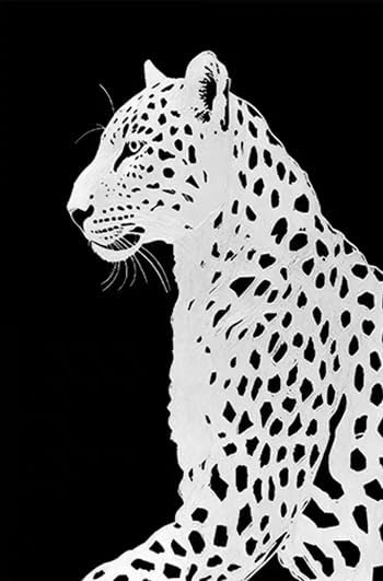 YaSheng Art : Hand Painted Oil Painting,Canvas Wall Art, Modern Black and White Leopard Wall Art Canvas, Large Contemporary Wildlife Home Decor Wall Art for Living Room, 24x36 inches