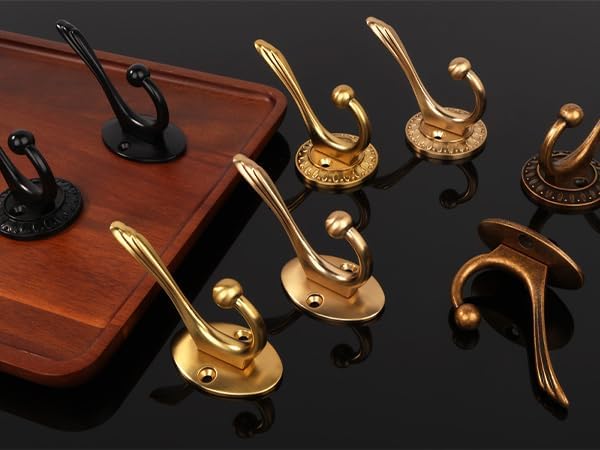 Champagne Bronze Heavy Duty Wall Hooks – 6 Pack Black Coat Hooks for Hanging Coats,Robes,Bags,Hats,Wall Mounted with Includes Two Types of Installation Screws YDCB