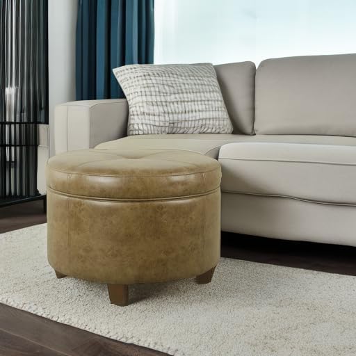 HomePop 24" Large Leatherette Storage Ottoman - Distressed Brown Faux Leather