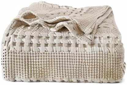 PHF 100% Cotton Waffle Blanket Queen Size for Bed, Lightweight Breathable and Soft for Summer, Luxury Aesthetic Waffle Weave Blanket for Home Decor & Gifts for Women, 90"x90", Light Taupe/Oatmeal