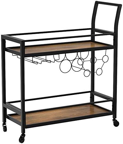 FirsTime & Co. Black and Brown Gardner Bar Cart, 2 Tier Mobile Mini Bar, Kitchen Serving Cart and Coffee Station with Storage for Wine and Glasses, Metal and Wood, Modern