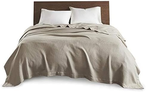 Madison Park 100% Egyptian Cotton Lightweight Summer Blanket, Breathable Waffle Knit Design, Soft Cozy All-Season Throw for Bed, Couch or Sofa, Khaki Taupe Twin Size (66"x90")