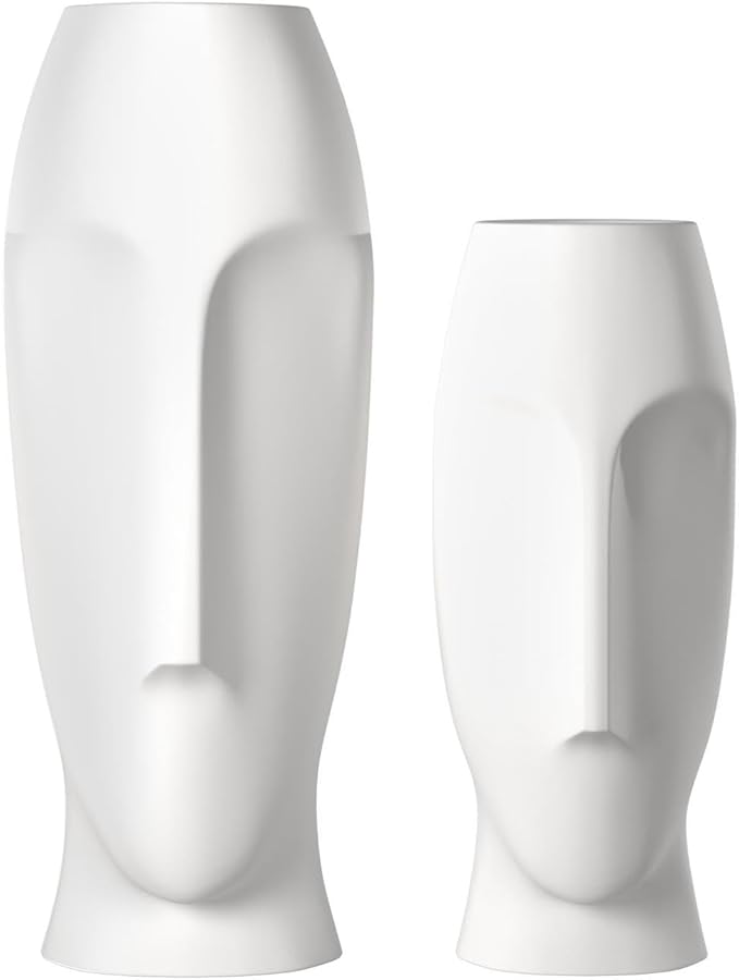 Howard Elliott Matte White Abstract Ceramic Face Vase Set of 2, Small and Tall White Human Face Vases for Decor, Plant, Flowers, Home, Office, Living Room, Entryway, Ideal Gift for Wedding