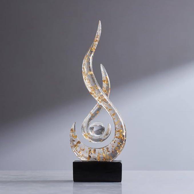 Modern Abstract Art Table Decoration,Resin Flame Statue Modern Gold Centerpiece Ornaments for Living Room Great Gift Idea Home Decor,Collectibles