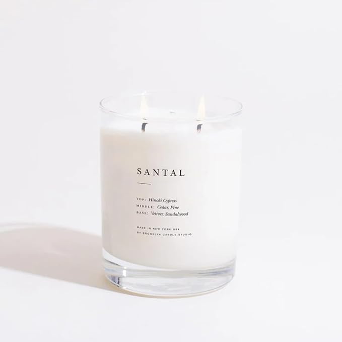 Brooklyn Candle Studio Santal Classic 2 Wick Candle - Luxury Scented Candle, Vegan Soy Wax, Hand Poured in The USA, 70 Hour Slow Burn Time - 13oz