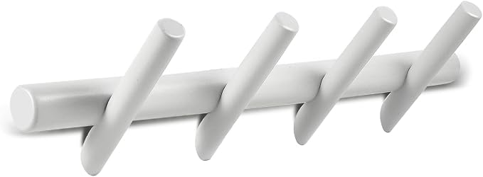 KYSMOTIC Modern Wood Coat Rack - Wall Mounted - White 4 Peg Coat Hooks - Hanging Clothes Robes Towels Hats