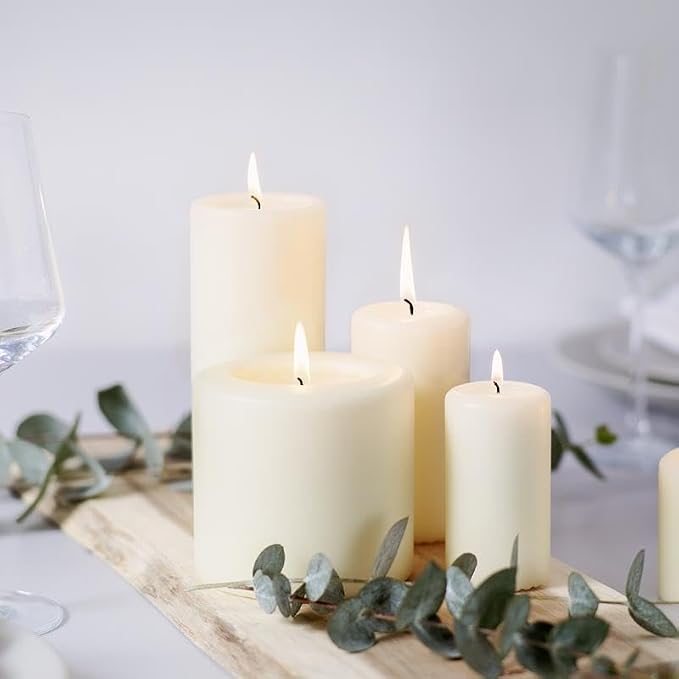 BOLSIUS 12 Ivory Pillar Candles Set - Unscented 43 Hour Long Lasting Candles - 2.7 x 5-inch Dripless Clean Burning Smokeless Dinner Candle - Perfect for Weddings Parties and Special Occasions