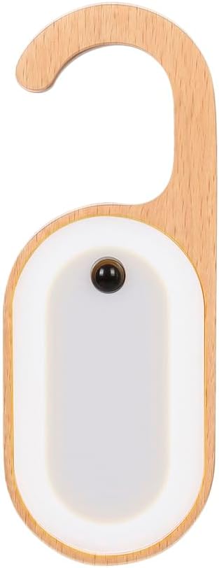 Hotel Door Sign Night Light with Motion Sensor, Reusable Message Board Doorknob Lamp, Wooden Finish LED Light for Bedroom Bathroom, Rechargeable Hook Design, 1-Pack
