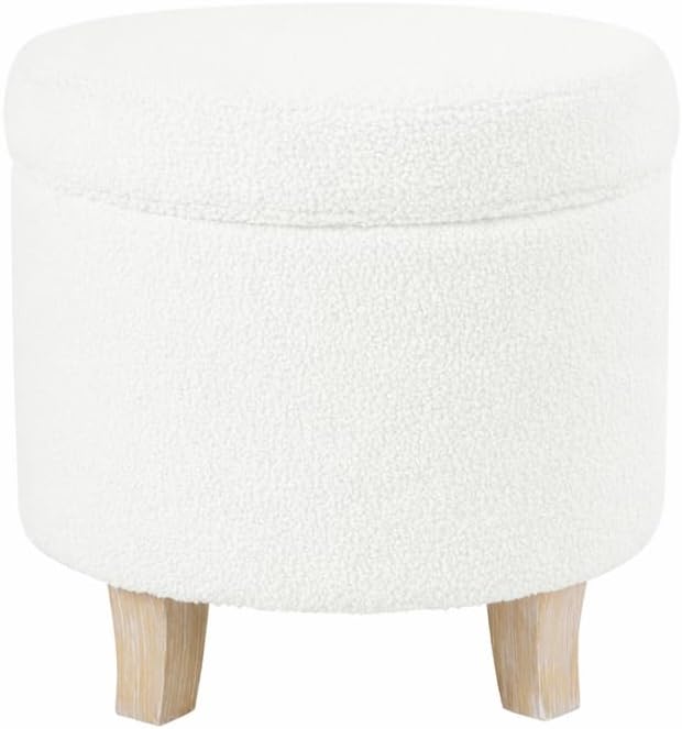 HomePop 19" Faux Sheepskin Round Storage Ottoman - Light Cream