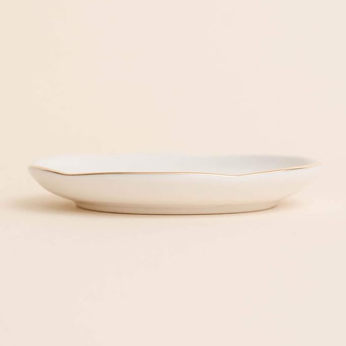 Sweet Water Decor Ring Jewelry Dish Tray | Great for Her Engagement Engaged Ring Dish Holder Bride Ring Holder Gold Ceramic Trinket Tray Wedding Accessories