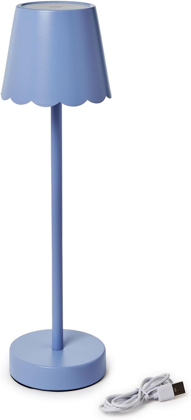 Two's Company Scalloped Edge Shade LED Cordless Table Lamp, 14-Inch, Blue