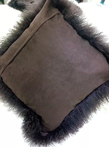 MOOX Mongolian Lamb Fur Pillow Covers Lumbar Throw Sheepskin Pillow Case Genuine Wool Fur Tibetan Accent Living Room Bedroom Decorative Cushion Cover (18 * 18inch Brown)