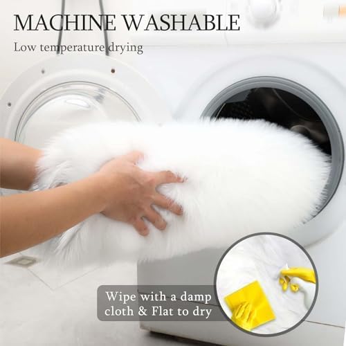 Faux Fur Sheepskin Runner Rug White 2x6 ft Ultra Soft Shaggy Plush Fluffy Fuzzy Area Carpet Decorative Chair Cover Floor Mat for Bedroom Sofa Living Room Bedside