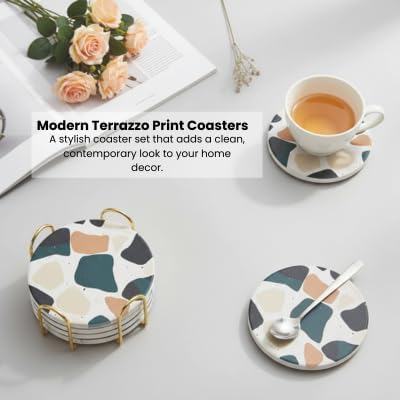 Terrazzo Coasters Set of 6, Ceramic Absorbent Drink Coasters, Cute Moisture Absorbing Coaster, Coffee Table Desk Decor, Colorful Stone Coaster for Drinks (Midnight)
