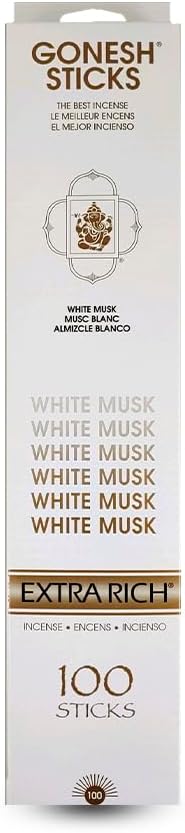 Gonesh - Extra Rich Scented Incense Sticks - Non-Toxic 10” Slow Burn Aromatic Sticks - White Musk - 100 Pack