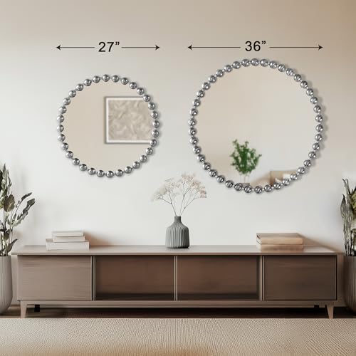 Madison Park Round Mirror, Metal Frame Circle Mirror 27 inch, Wall Art Decor Mounted Hanging for Entryway, Bathroom, hallway, Living Room, Vanity, Marlowe, Silver