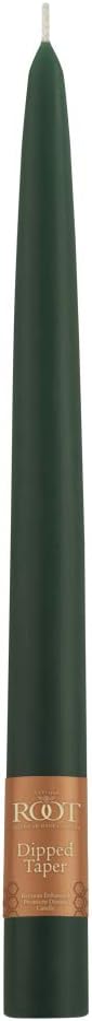 Root Candles 12-Count Unscented Taper Candles Smooth Hand-Dipped Dripless Beeswax Enhanced Boxed Candle Set, 9-Inch, Dark Green