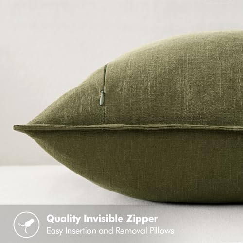 MIULEE Olive Green Linen Pillow Covers Pack of 4 Decorative Natural Solid Throw Pillow Covers Soft Accent Boho Farmhouse Couch Pillowcases Modern Spring Decors for Living Room Bed Sofa 20x20 Inch