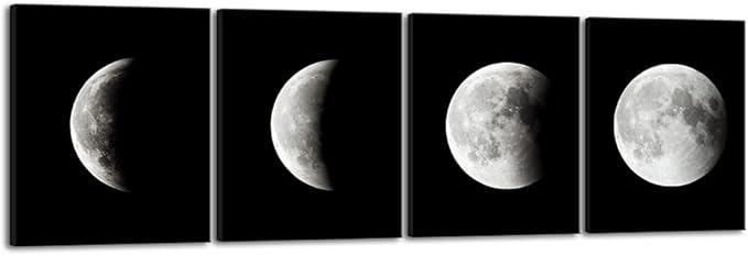 Wieco Art Moon Canvas Prints Wall Art Space Pictures Paintings Large Modern Gallery Wrapped Black and white Abstract Sky Giclee Artwork on Ready to Hang for Living Room Bedroom Home Office Decor