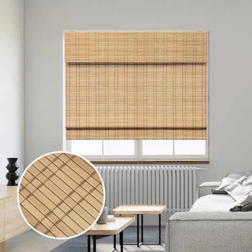 SMONTER Bamboo Roman Shades for Windows-Cordless Wooden Woven Blinds Light Filtering Bamboo Roll up Shades UV Protection and Easy Set up for Door and Countryhouse, 42" W x 64" H, Natural