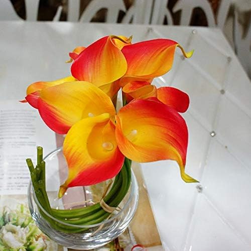 Floral Kingdom 20 Pack Artificial Calla Lily Flowers 14 Inch Yellow-Orange – Real Touch Faux Flowers for Table Centerpieces, Home Decor and Weddings