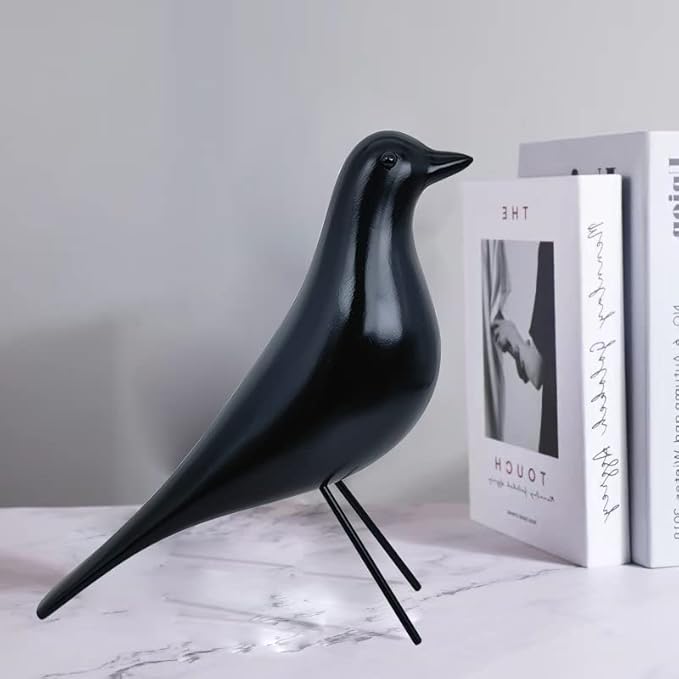 Modern Home Decor Birds Figurine - Mid Century Walnut Wood Home Office Decor Art Pigeon Gifts (Black Wood)…