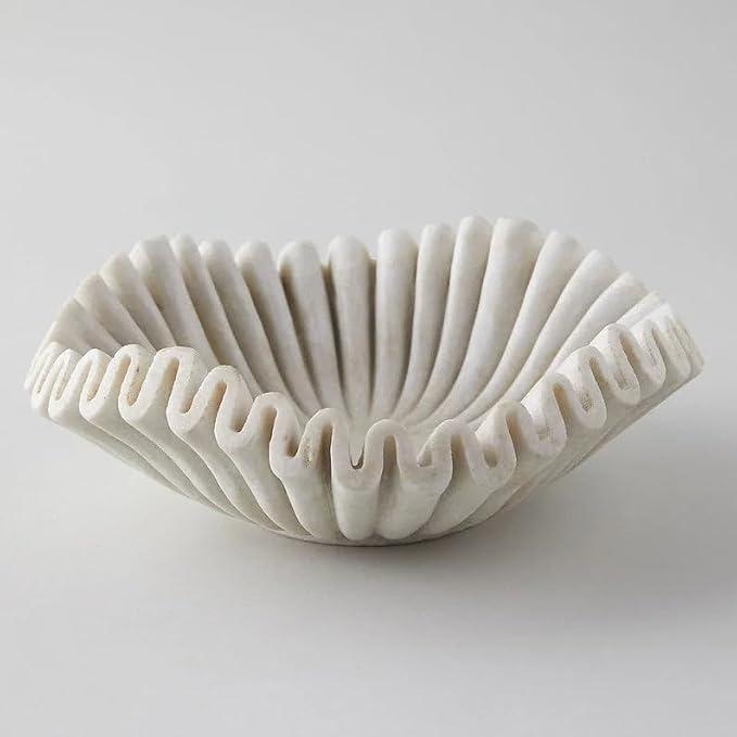 Marble Ruffle Bowl (9 Inches) - Scallop, Fluted, Decorative, Jewelry, Fruit Bowl for Gift, Housewarming