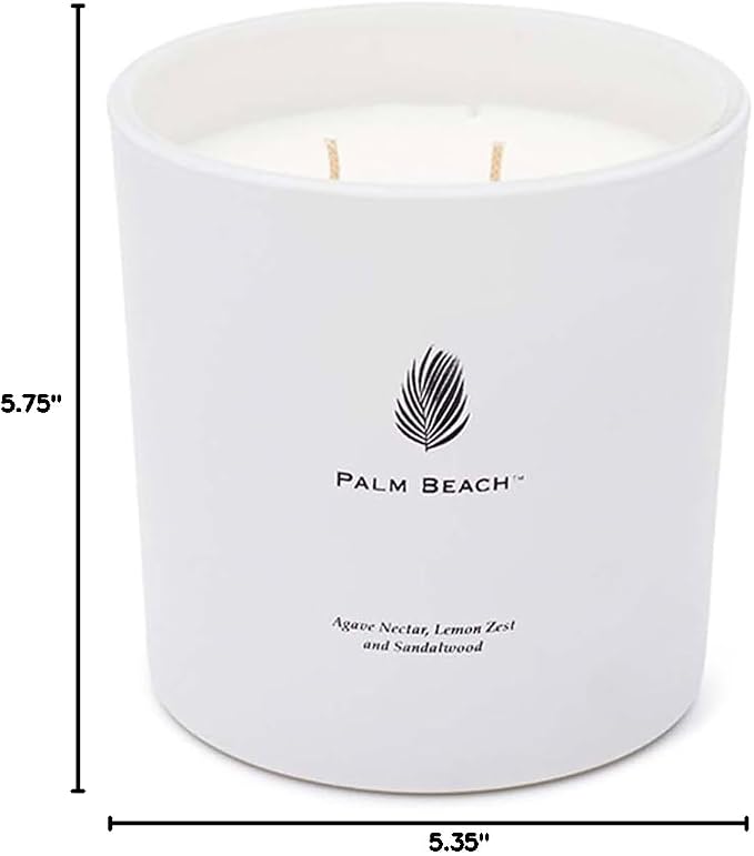 Archipelago Botanicals Palm Beach Luxe Candle, Agave Nectar, Lemon Zest and Sandalwood Scent, Elegant White Glass Jar Candle, Coconut Wax, Double Wicks Burn 100 Hours (13 oz)