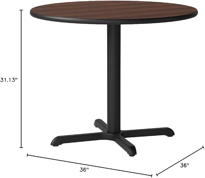 Flash Furniture Graniss 36'' Round Walnut Laminate Table Top with 30'' x 30'' Table Height Base