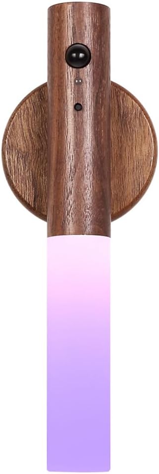 LANDGOO Wooden Motion Sensor RGB Night Lights Indoor, Magnet Body Hallway Rechargeable LED Wireless Battery Operated Wall Sconce (1, RGB Walnut Wood)