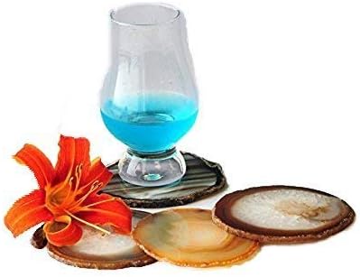 JIC Gem Natural Sliced Agate Coaster with Rubber Bumper Set of 4 (3-3.5", Natural)