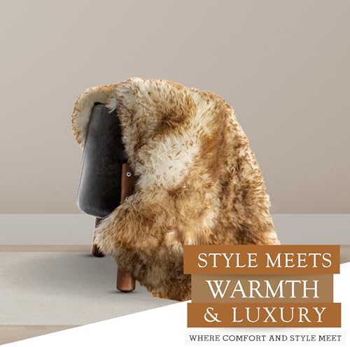 Sunshine Cowhides Sheepskin Rug - 100% Genuine Sheepskin Chair Throw Cover & Area Rugs for Living Room, Bedroom, Office Floor & Bathroom, Premium Decor for Aesthetic Living (Brown)