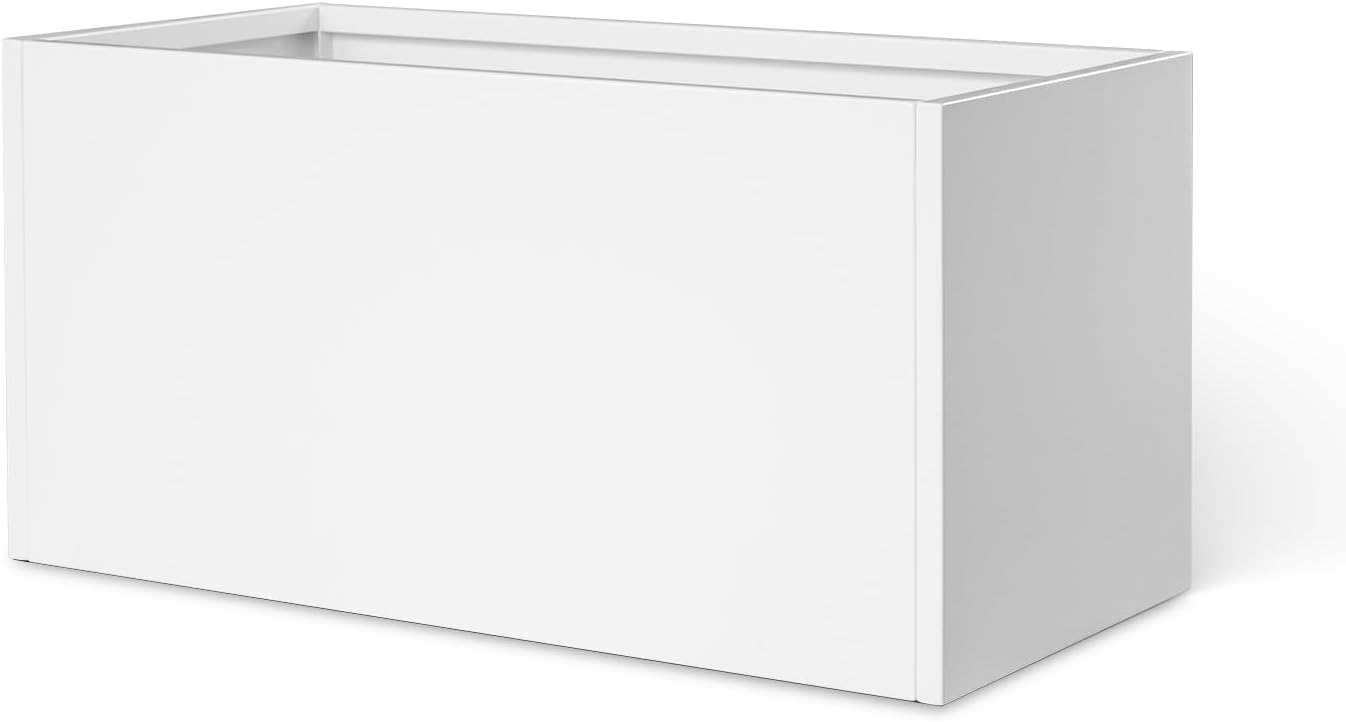 White Steel Planter Outdoor Indoor Planter Box Galvanized Steel Metal Large Planters Rectangular Flower Pot 31.5 In L x 16 In W x 16 In H Modern Commercial Residential for Trees Patio Deck Yard Garden