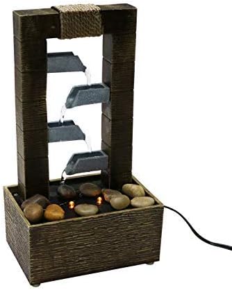Nature's Mark 10" H 4 Tiered Cascading Tabletop Water Fountain with Natural River Rocks and LED Lights (Power Cord Attached)