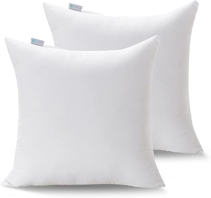 Acanva 28x28 Throw Pillow Inserts Pack of 2, Premium Polyester Fiber Fill Square Sham Stuffer Cushion for Sofa, Bed, Couch and Chair, Machine Washable, White
