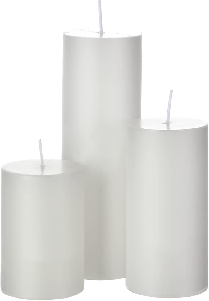 Shihanee Set of 3 Pillar Candles and 3 Glass Cylinder Candle Vases Holders Clear Pillar Jars for Wedding Centerpieces(3'' x 5.9'', 7.9'', 9.8'',White)