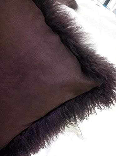 Real 100% Tibetan Mongolian Lamb Sheepskin Wool Fur Throw Pillow Covers Super Soft Plush Leather Accent Pillowcases Decorative Cushion Cover (Dark Gray, 18x18inch)