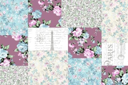 Brilliant Sunshine Lilac Rose Toile Quilt Set, 3-Piece Bedding Sets, Traditional Lively Patchwork Design, Washable, Reversible Bedspread, Soft Lightweight Coverlet, All-Season, King/Cal King, Egg Blue